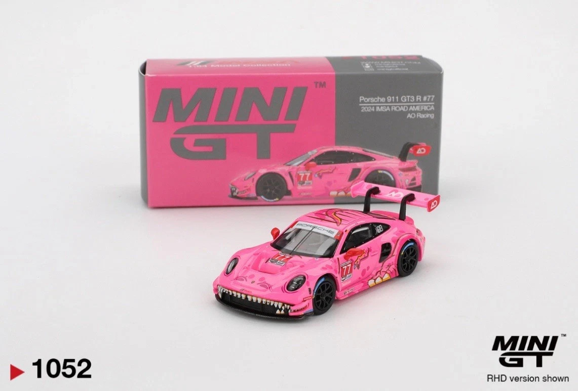 Mini GT 1:64 Porsche 911 GT3 R #77 AO Racing 2024 ROXY IMSA ROAD AMERICA MGT0105