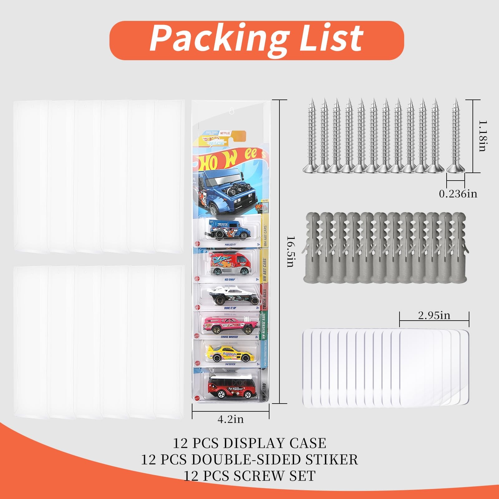 12Packs of Display Case Compatible with Hot-Wheels Match-Box Packaged Clear