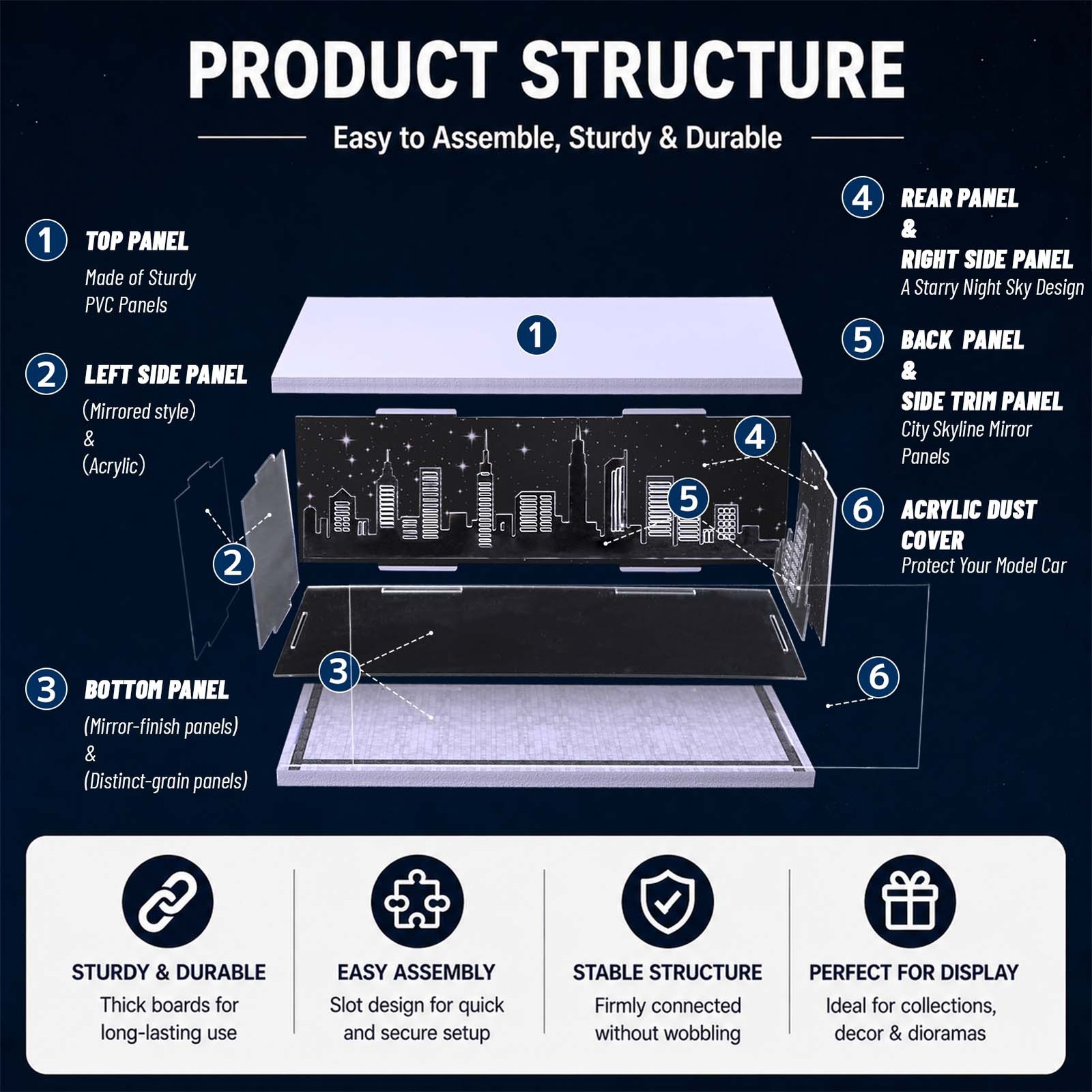 1/64 Diorama Mirror Garage Model 3-Color LED Parking Lot Display Case Building