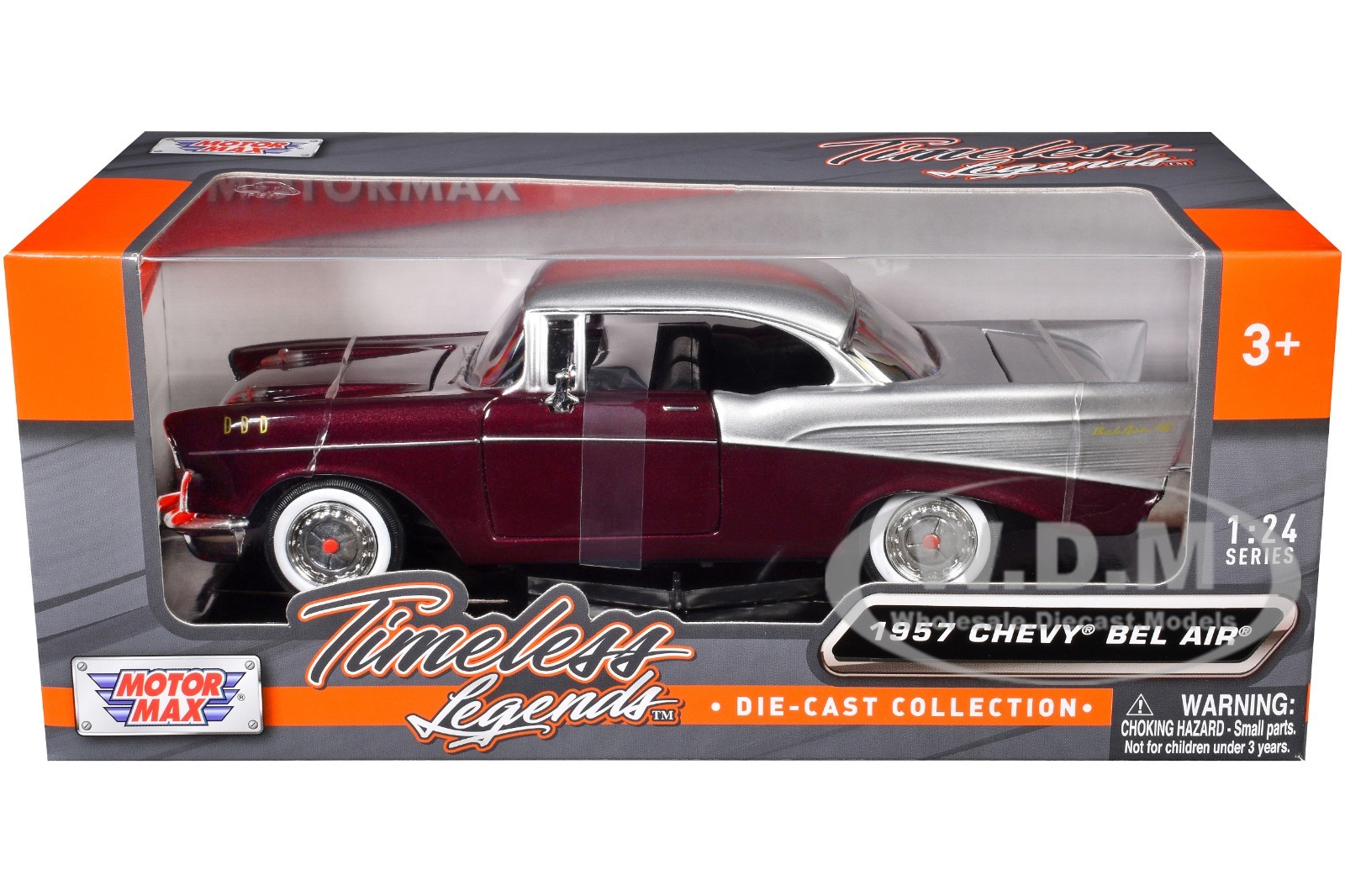1957 CHEVROLET BEL AIR BURGUNDY & SILVER 1/24 DIECAST MODEL CAR MOTORMAX 73228