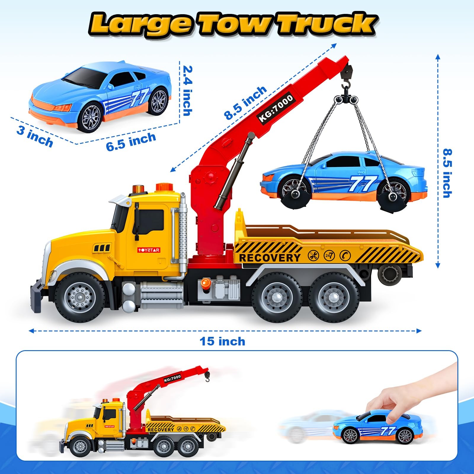 15″ Large Tow Truck Toy, Toy for 3 4 5 6 Years Old Boy Toddlers, Truck Vehicl…