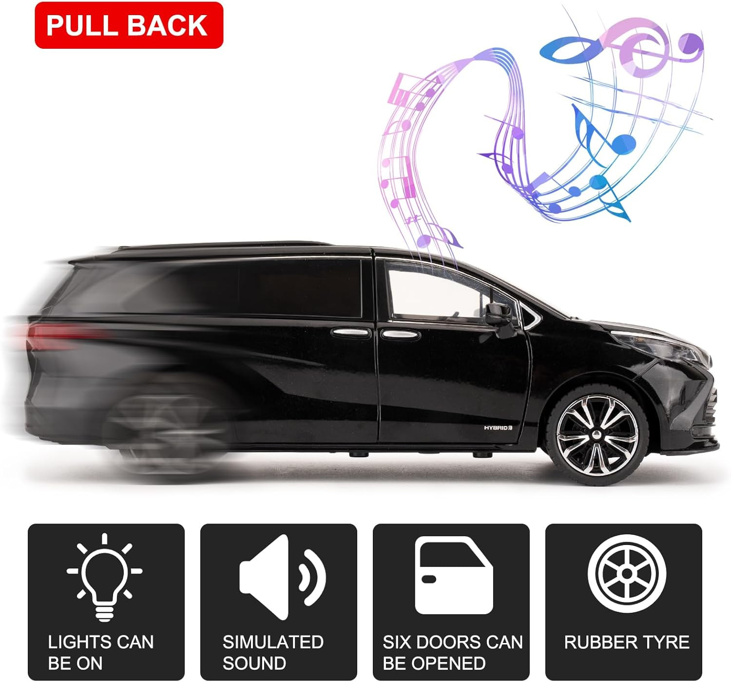 1:24 Compatible for Sienna MPV Car Model, Pull Back Diecast Toy Car with Sounds＆
