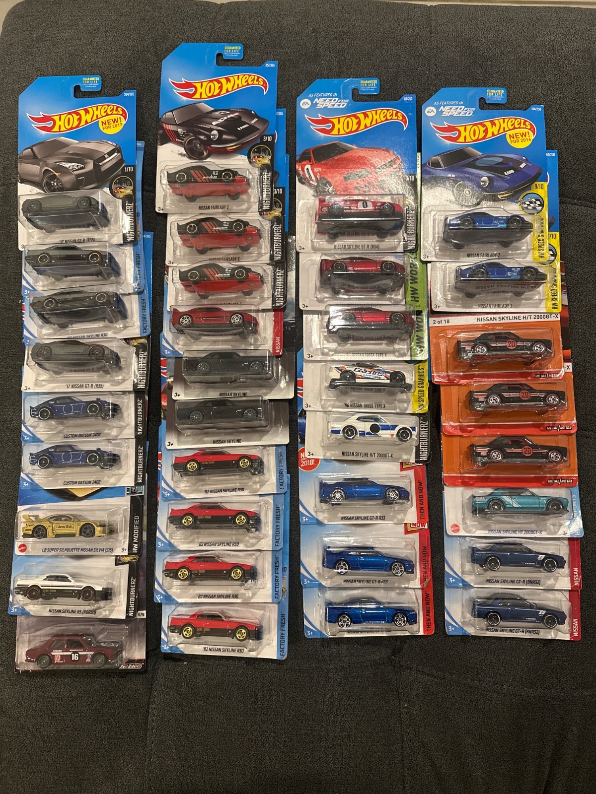 Variety of Nissan Hot Wheels, Skyline GT-R 30, 32, 34, 35 and more.