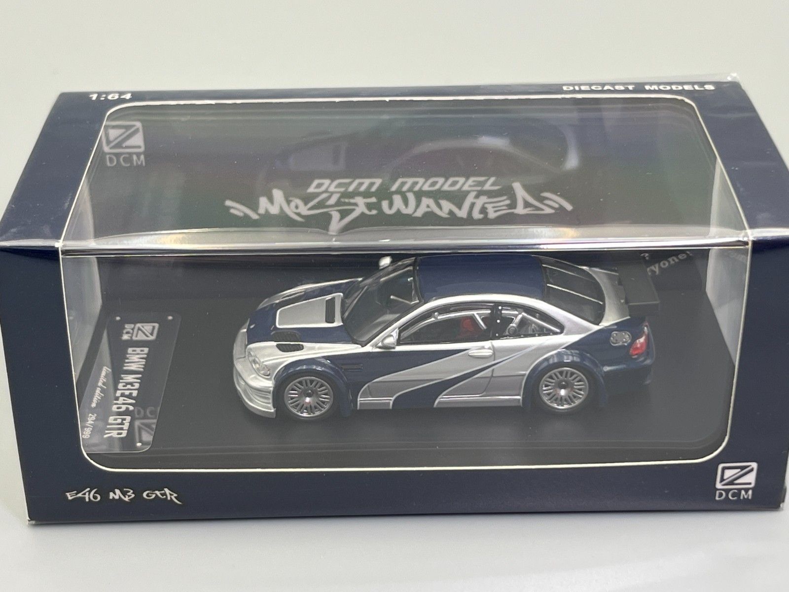 BMW E46 M3 GTR Need for Speed Most Wanted DCM Model 1/64 scale with display case