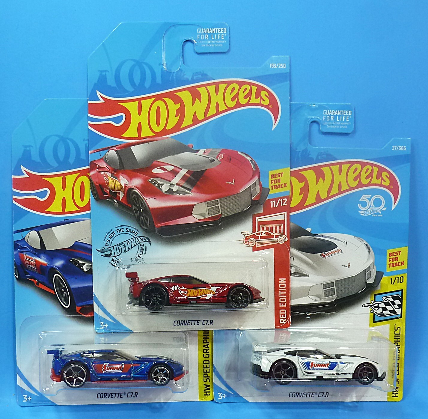 HOT WHEELS 3 CHEVROLET CORVETTE C7 R VARIATIONS WITH TARGET RED EDITION 1/64