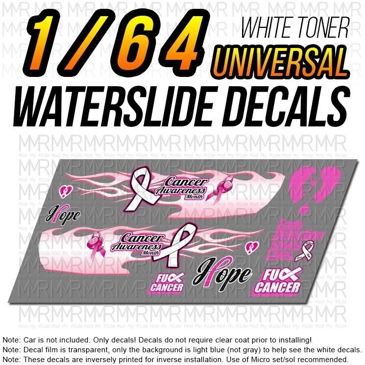 1/64 Scale BREAST CANCER Custom White Toner Universal WaterSlide Decals for Hot