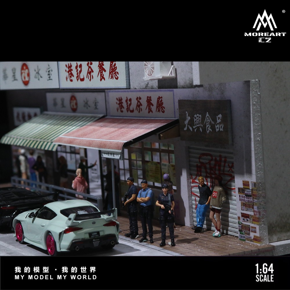1:64 Scale Diorama Garage Model City LED Lighting Hong Kong Street Buildings