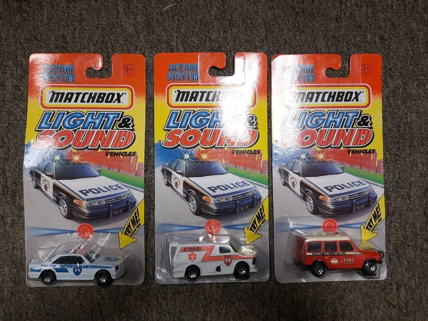 3 Car Lot Matchbox Light And Sound Vehicles EMS Fire Department Rescue Police