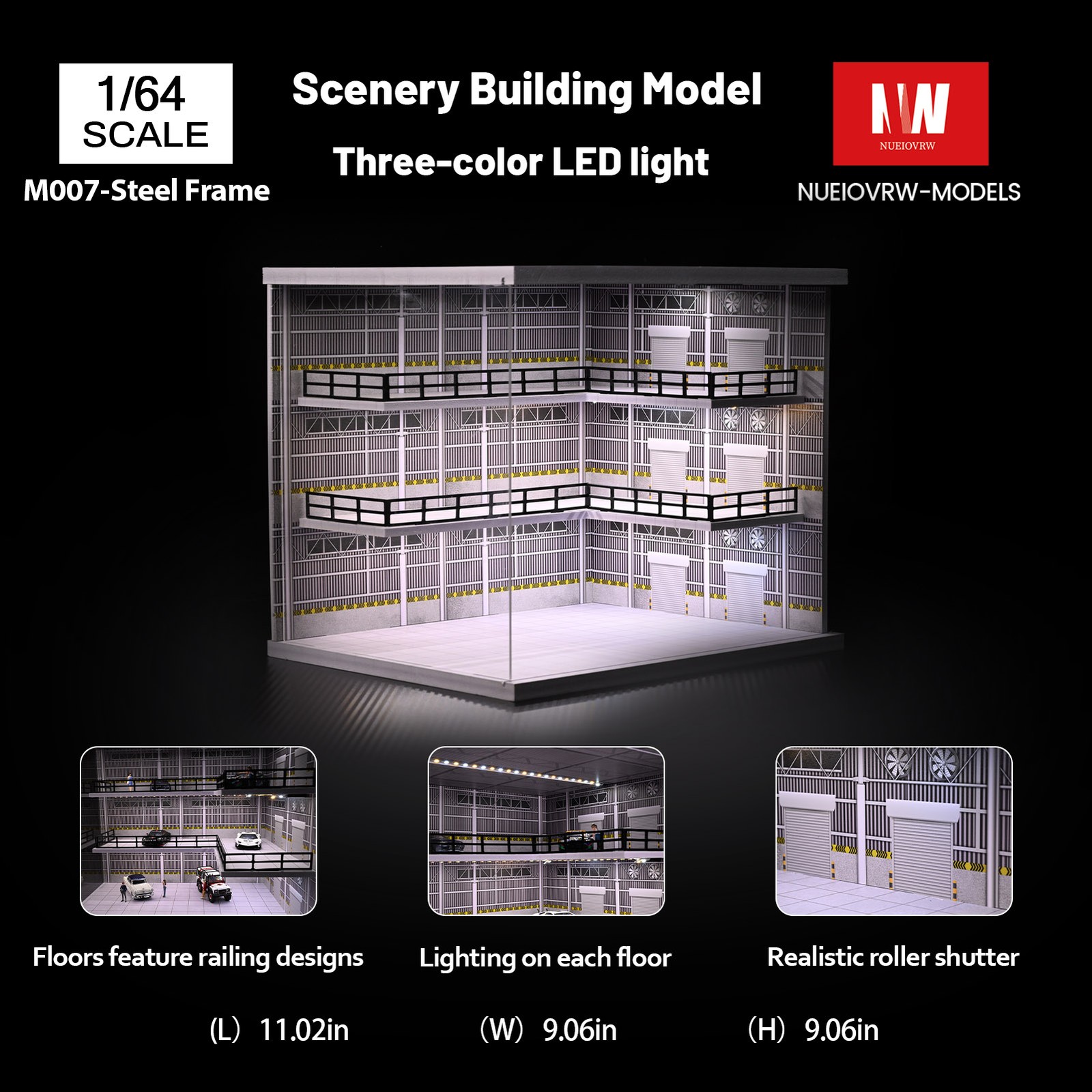 Diorama 1/64 Diecast Car Garage Model LED Street Building Parking Lots Scene US