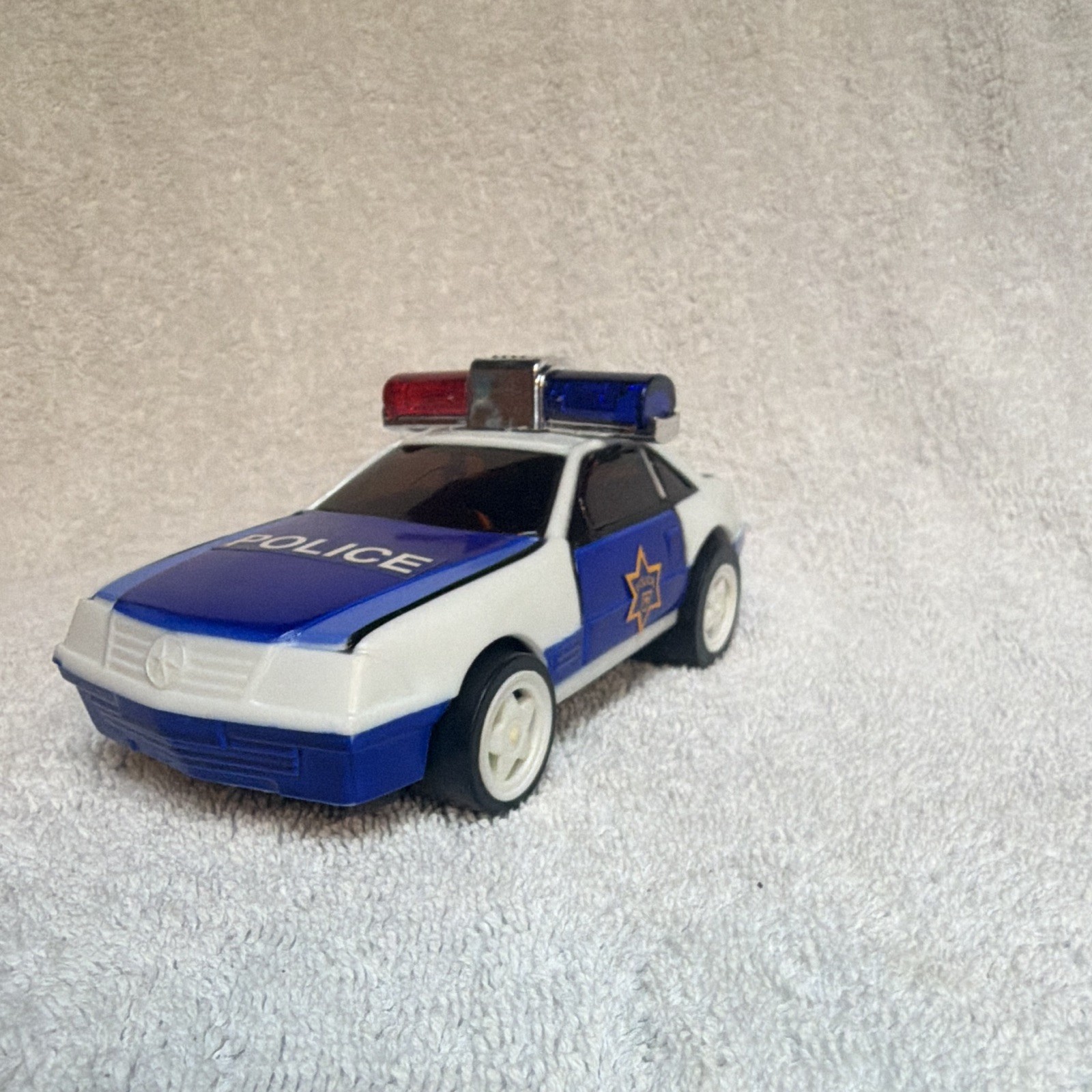 Police Vehicle Toy Car Blue & White with Roof Light Bar Police Theme