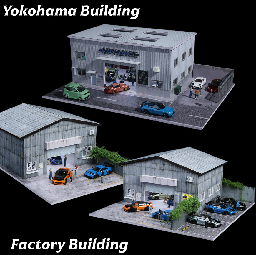 1/64 Diorama Diecast Car Garage Model LED Street Parking Lot Scene Buildings US