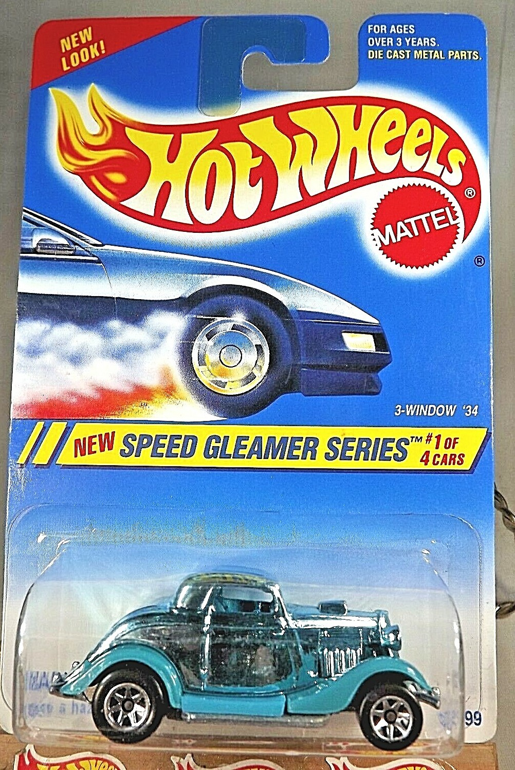 1995 Hot Wheels #312 Speed Gleamer Series 1/4 3-WINDOW ’34 Aqua w/Chrome 7 Spoke