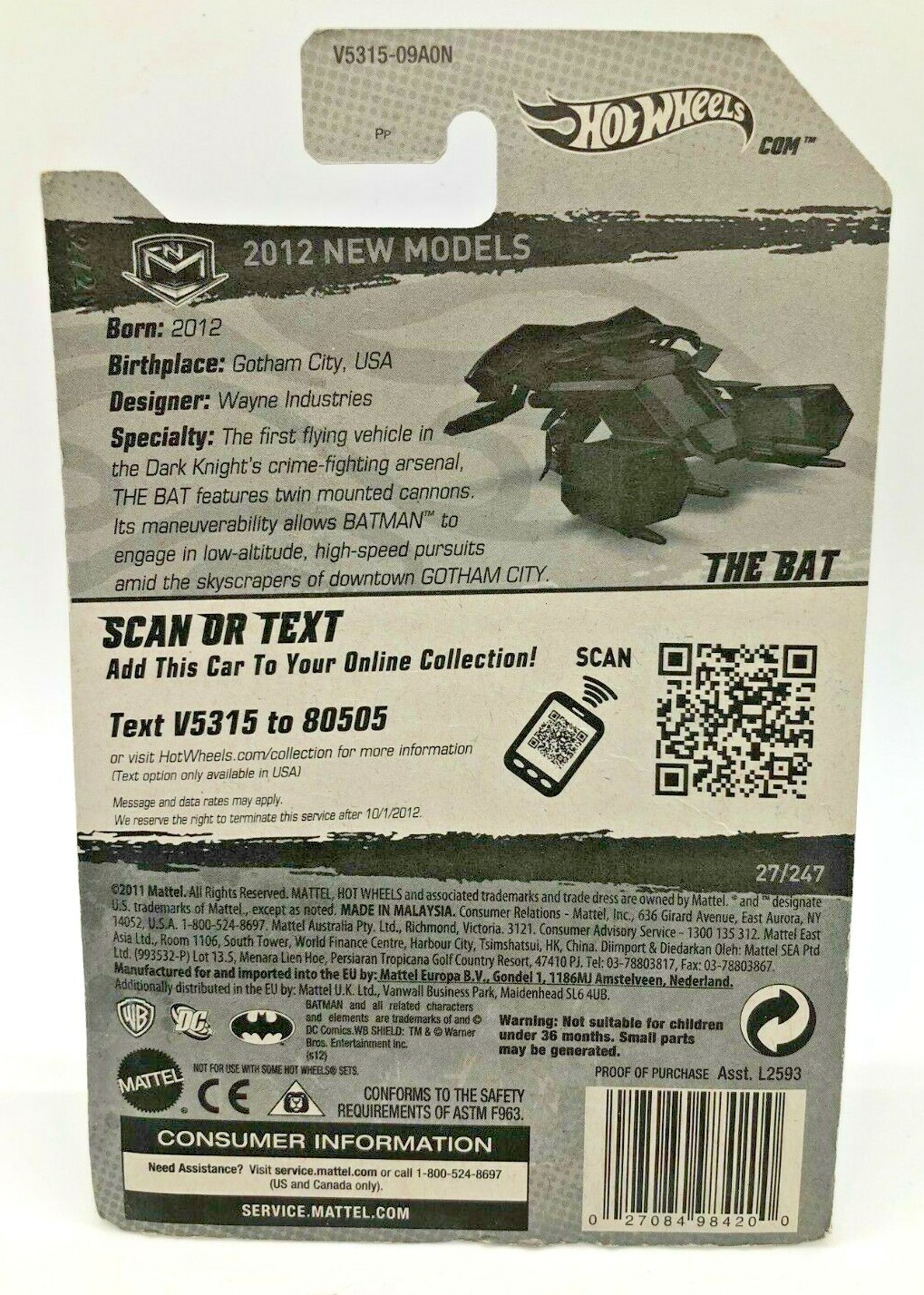 Hot Wheels 2012 The Bat No. V5315