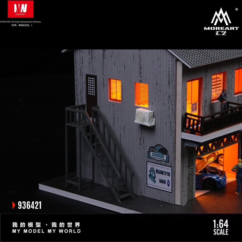 Diorama 1/64 Scale Car Garage Model LED Japanese Street Building Shop Display US