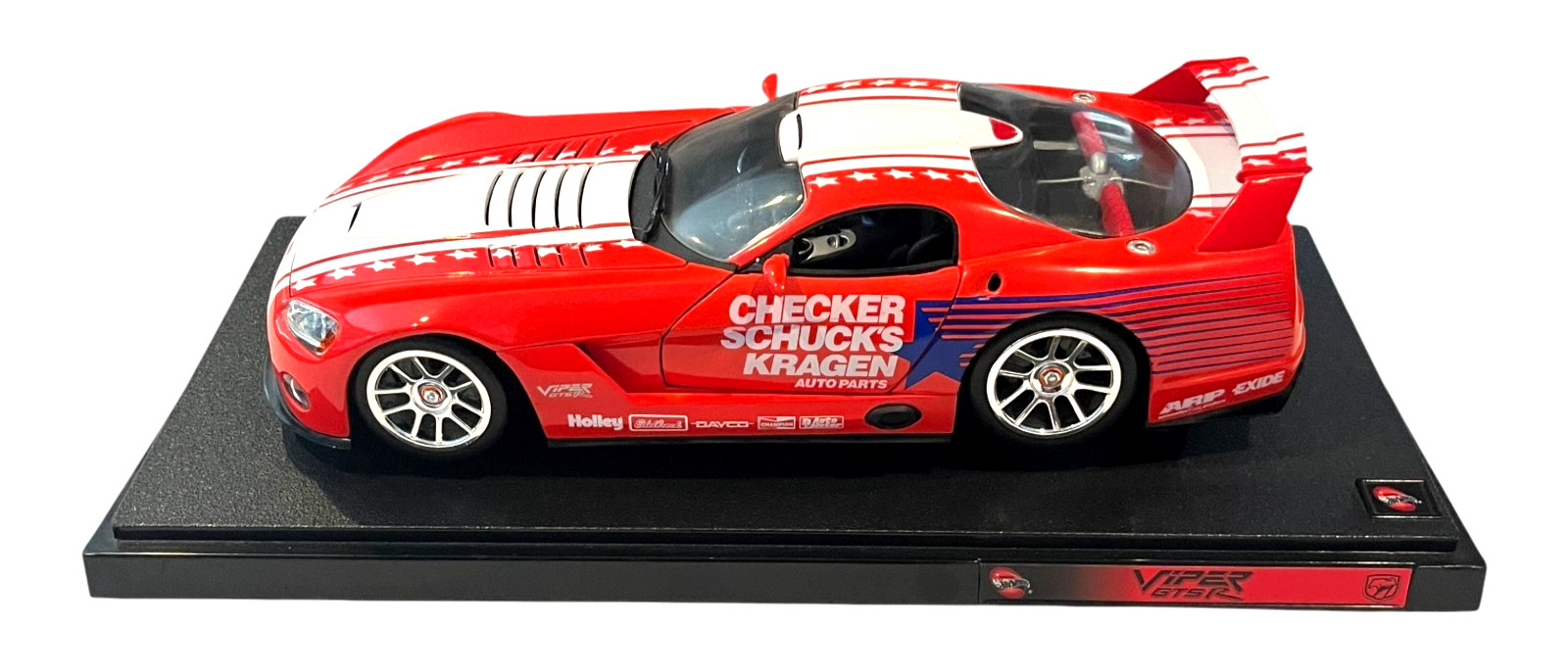 Dodge Viper GTS-R Checker Schuck’s Kragen Die Cast Car 1:18 with Stand