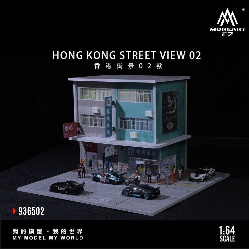 US Diorama1:64 Diecast Garage Model LED Street Convenience Shop Building Parking