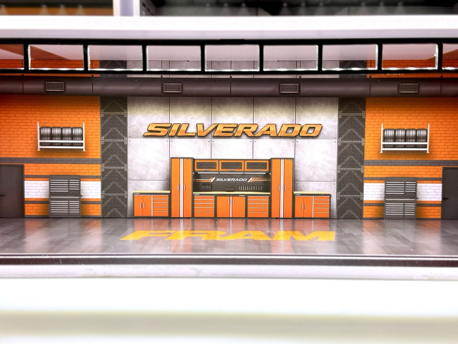 Orange Fram For 83 Silverado Themed Diorama 1:64 Scale Model Garage LED Lighting