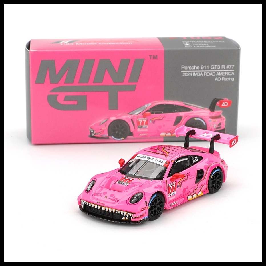 MINI GT 1052 Porsche 911 GT3 R #77 2024 IMSA Road America AO Racing New 1/64