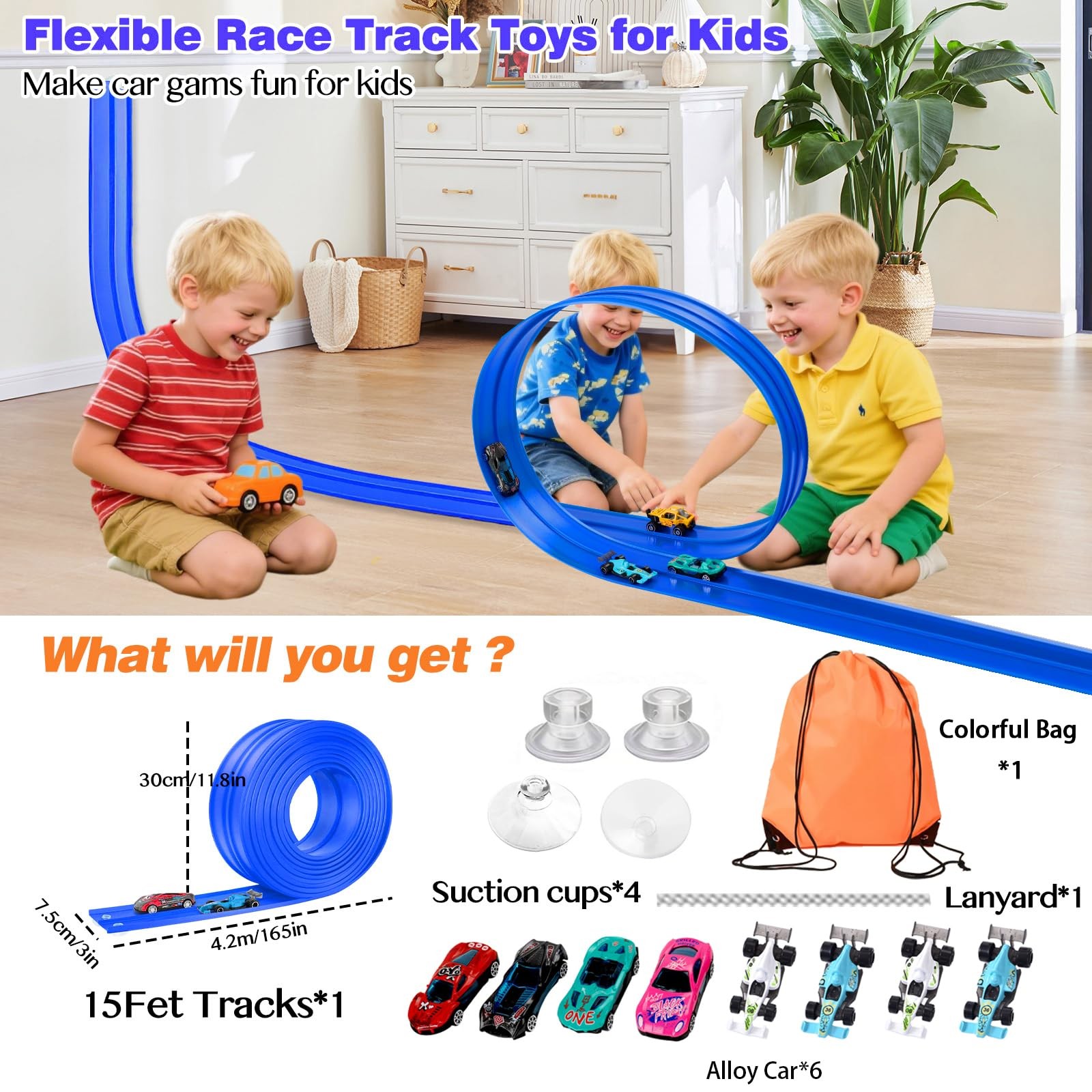 Flexible Car Track for : 15 Ft of Portable Roll-Up DIY Flexible Race Track wi…