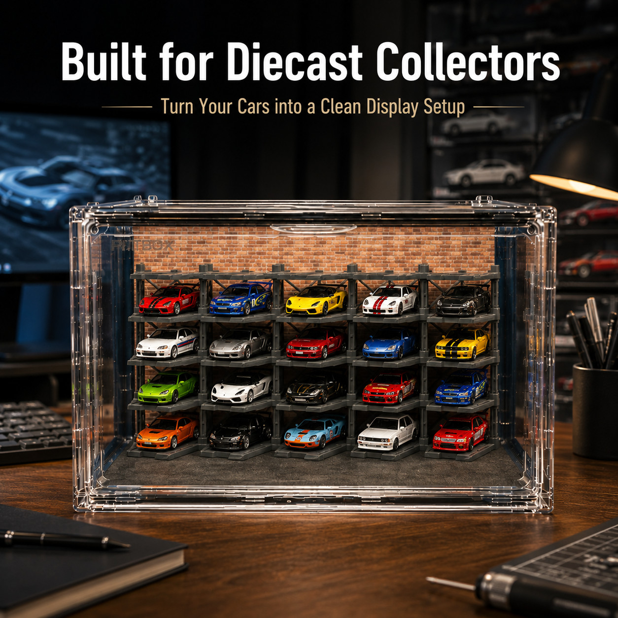 Share Deluxe Display Combo Set 1:64 Diecast Car Parking Rack Case 10 Vehicles