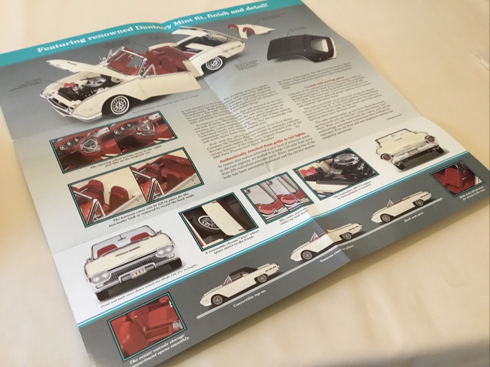 Danbury Mint 1962 Ford Thunderbird Sports Roadster Brochure Paperwork Only 1:24