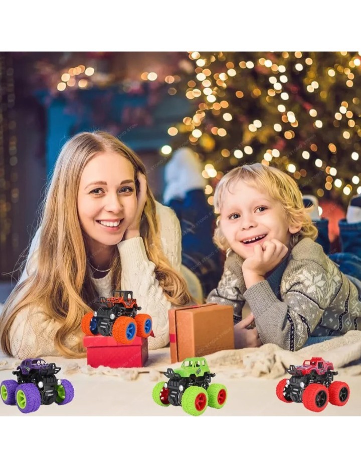 Storio Pack of 4 4×4 Friction Powered Mini Monster Trucks for Boys 3-7 Years 