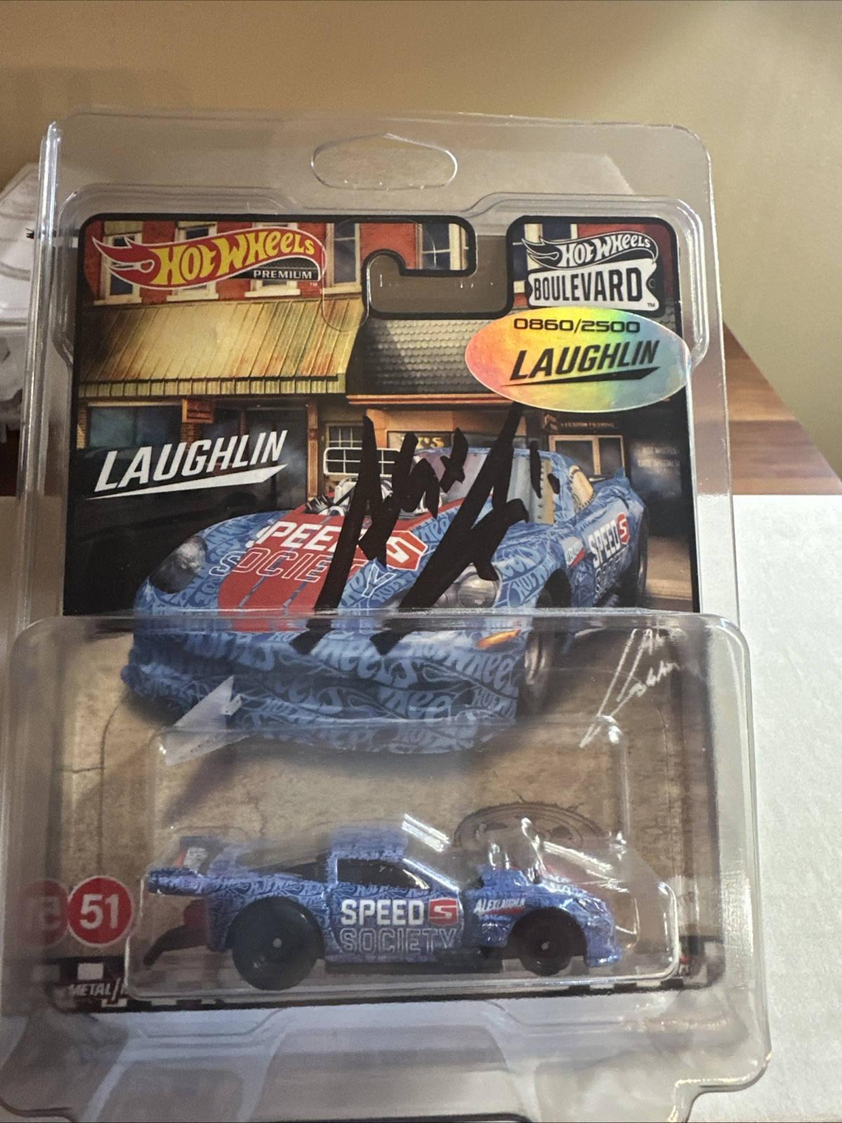 Hot Wheels Boulevard #51 Signed Laughlin ’12 Corvette Z06 Drag Racer (Blue)