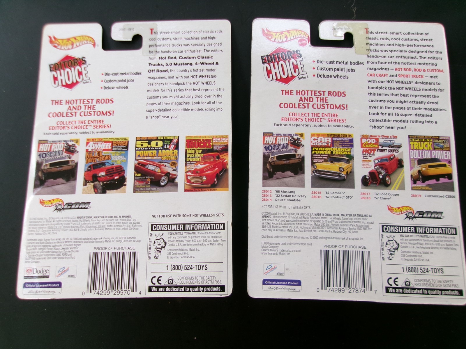 Hot Wheels-2000 Edit. Choice (Target Only) 32’Ford Coupe,41′ Willy’s & Roadster