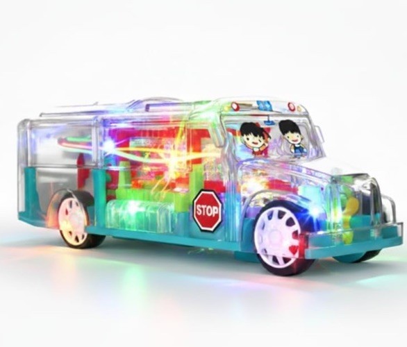 Light Up Transparent School Bus Toy for Kids & Toddlers – Musical, Flashing L…