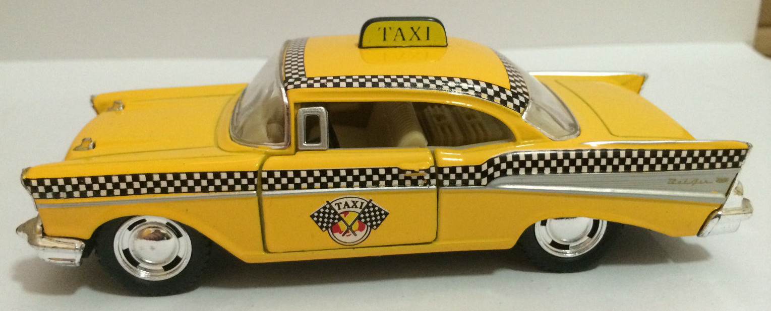 Diecast 1957 Chevrolet Bel-Air Taxi 1:40 Scale with Opening Doors And Pull Back