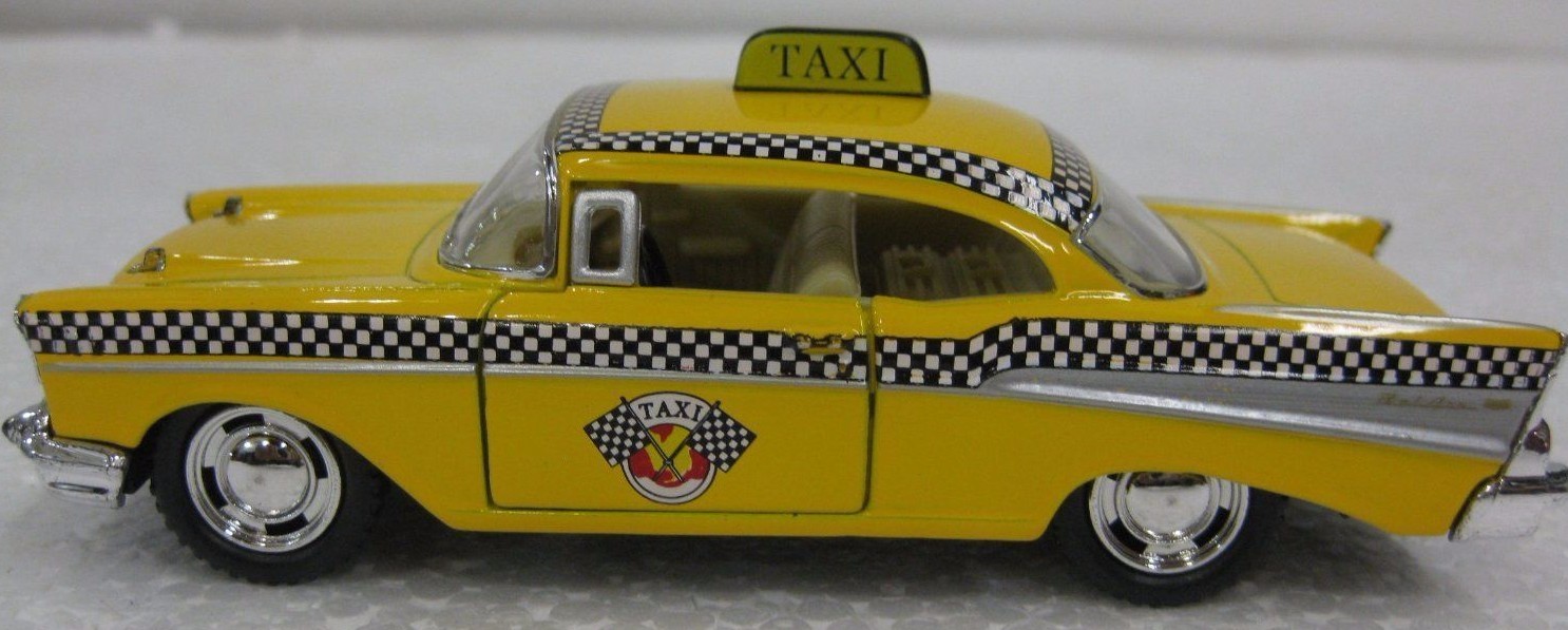 Diecast 1957 Chevrolet Bel-Air Taxi 1:40 Scale with Opening Doors And Pull Back