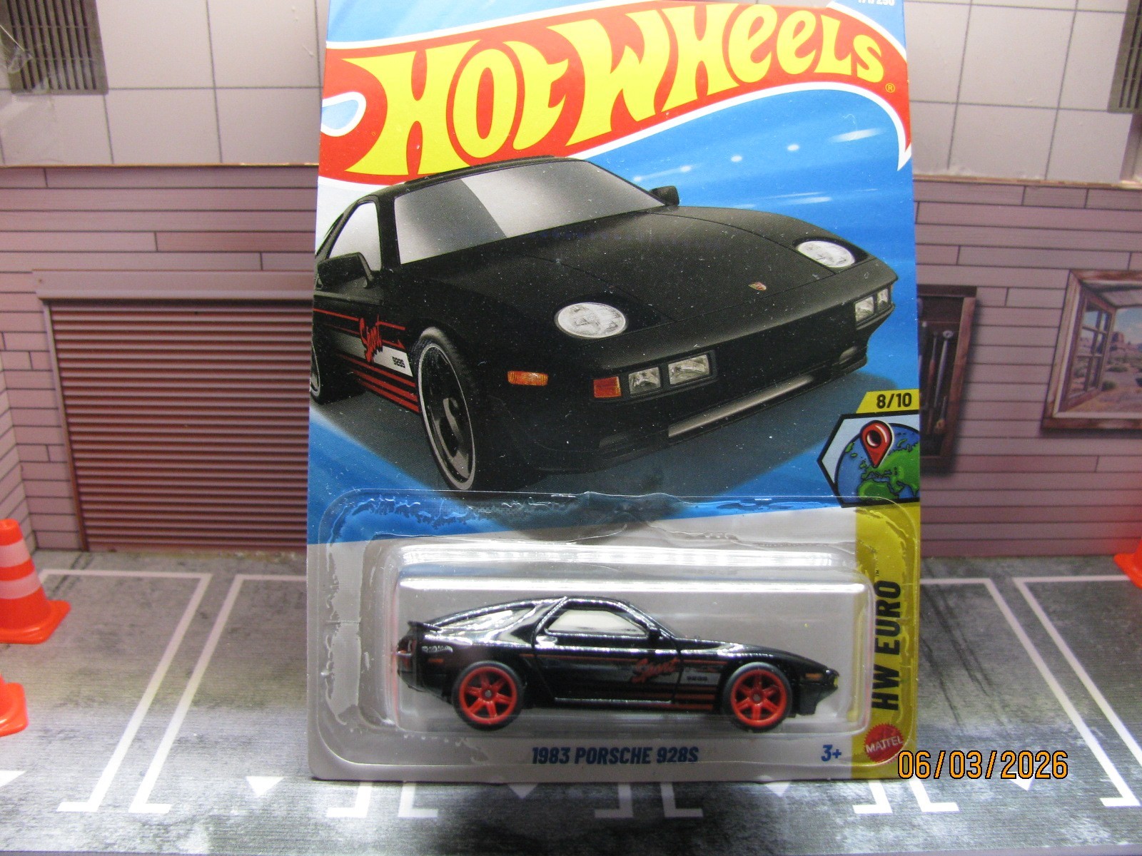 2026 Hot Wheels Black 1983 Porsche 928s HW Euro, w/Real Riders Wheel Swap