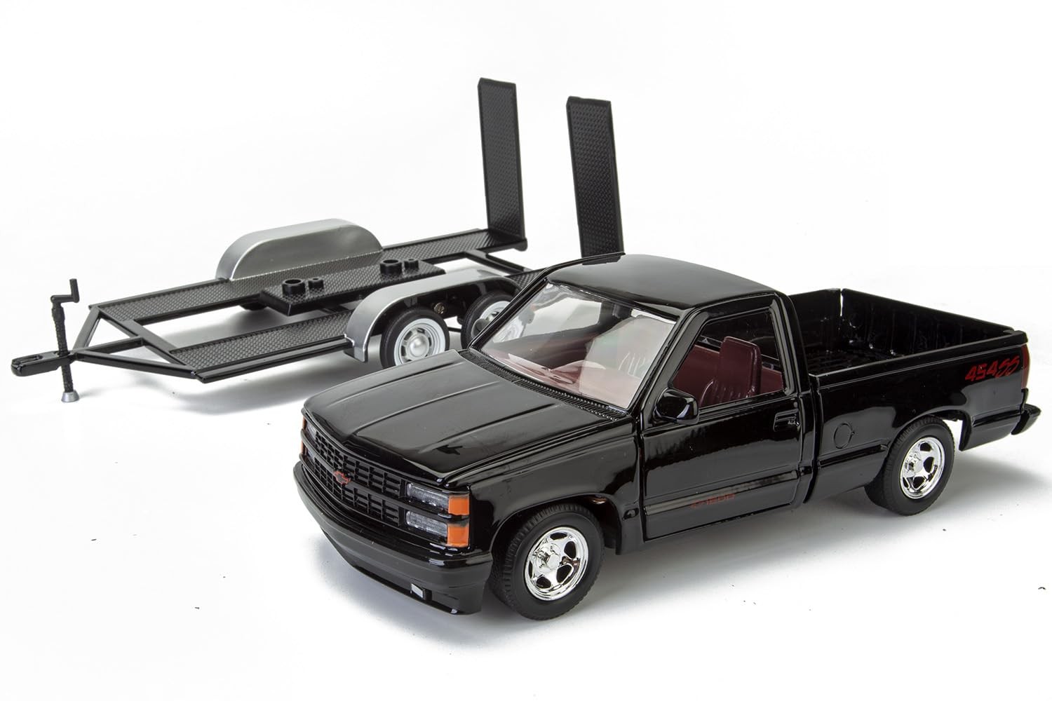 1992 Silverado C1500 454SS, Black with Red Interior, and Towing Trailer, 1:24…