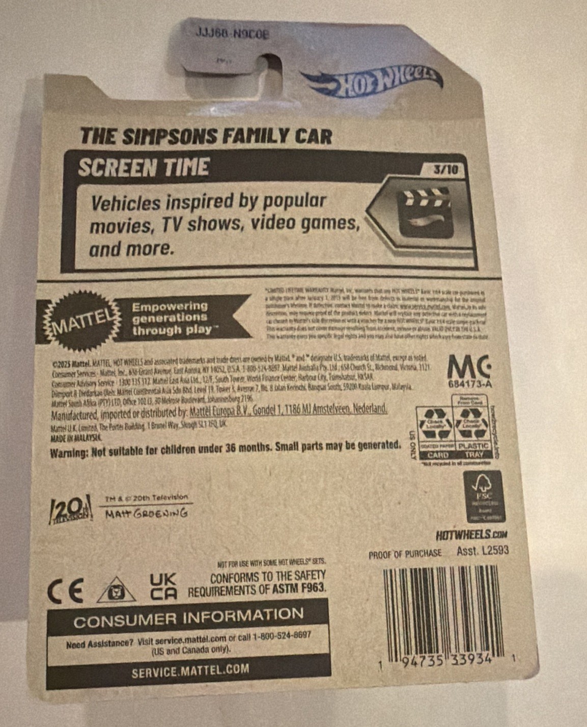 Hot Wheels Screen Time The Simpsons Family Car 1:64 Diecast Pink Unopened. A7