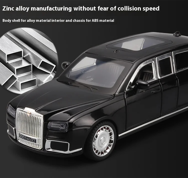 1:24 Aurus Senat Russia Limousine Alloy Diecast Car Model Sound Light Classic Co
