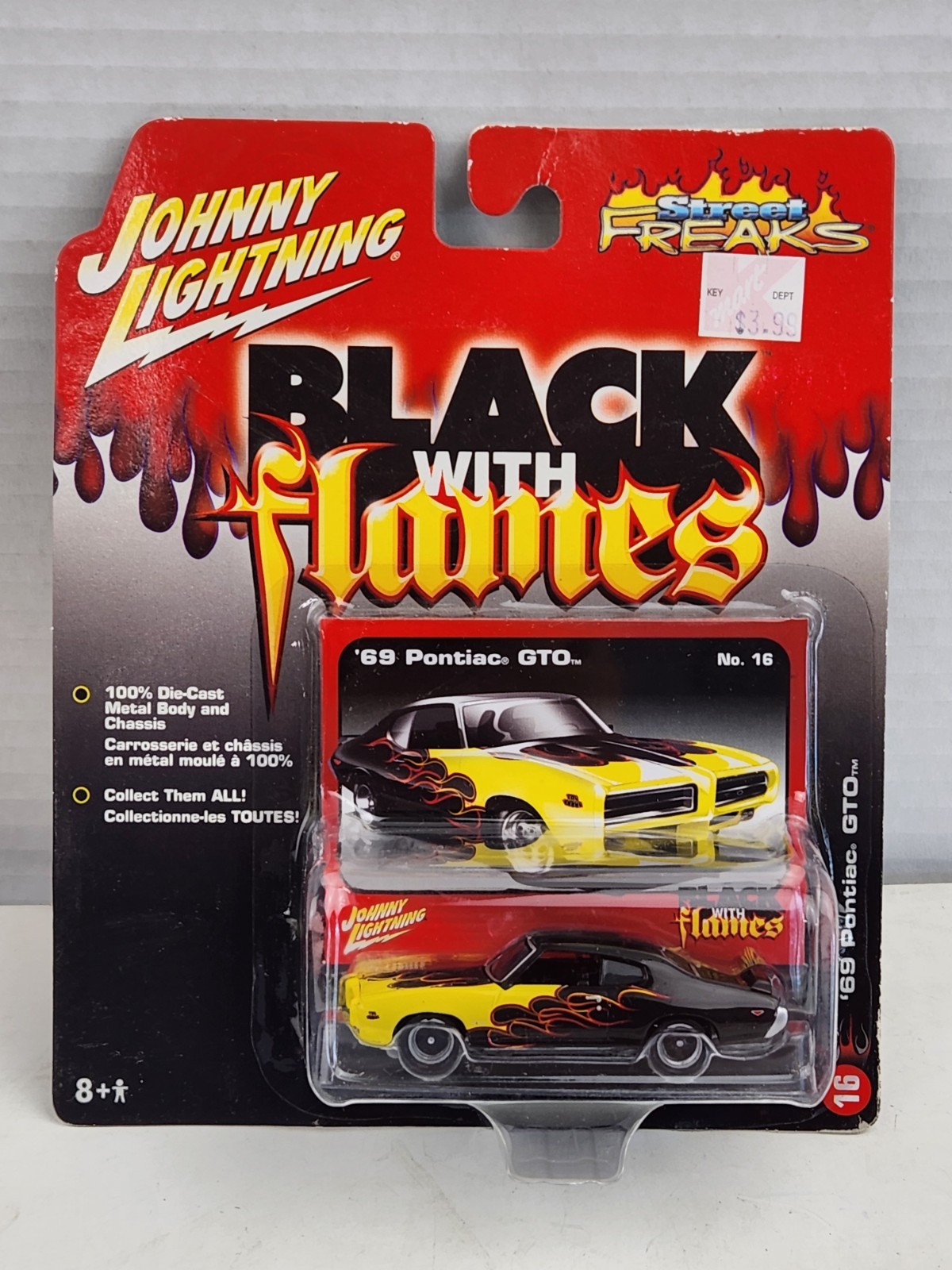 Johnny Lightning 1969 Pontiac GTO Street Freaks Black with Flames Car Vtg 2005
