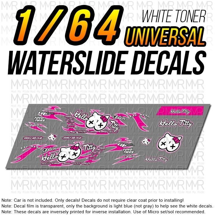 1/64 Scale HELLO KITTY DRIFT White Toner Universal WaterSlide Decals for Hot