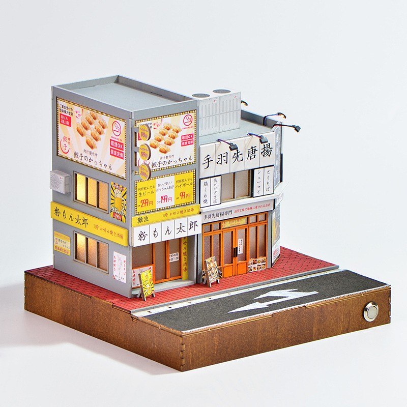 DIY Handmade 1/64 Diorama Car Garage Model LED Japanese Street Buildings Display