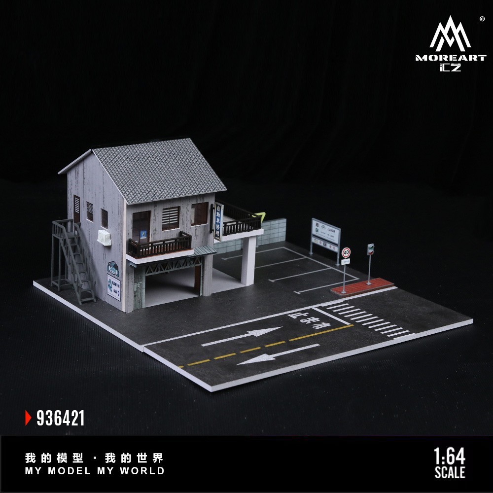 1/64 Diorama Garage Scene Building LED Light Display Parking Lot scene Model US