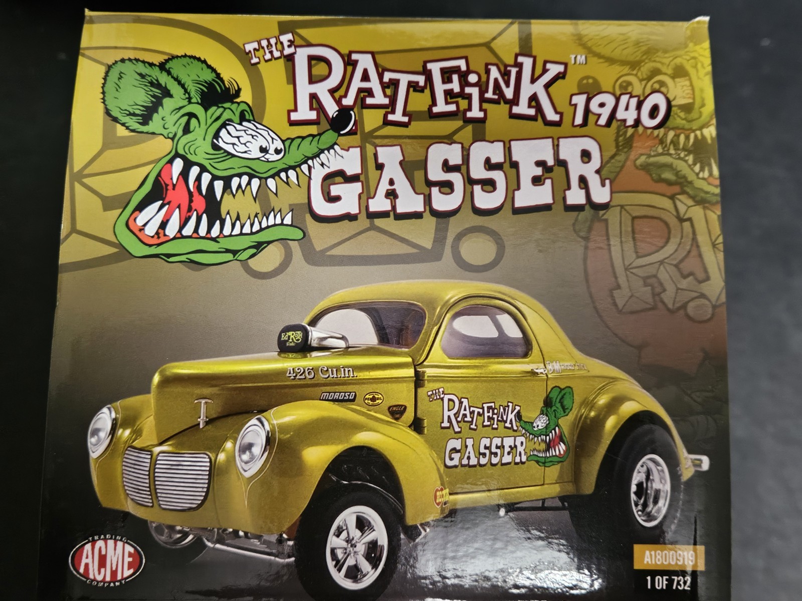 ACME 1:18 SCALE 1940 WILLYS RAT FINK NHRA GASSER. SEWER GREEN!  #A1800919 NEW!!