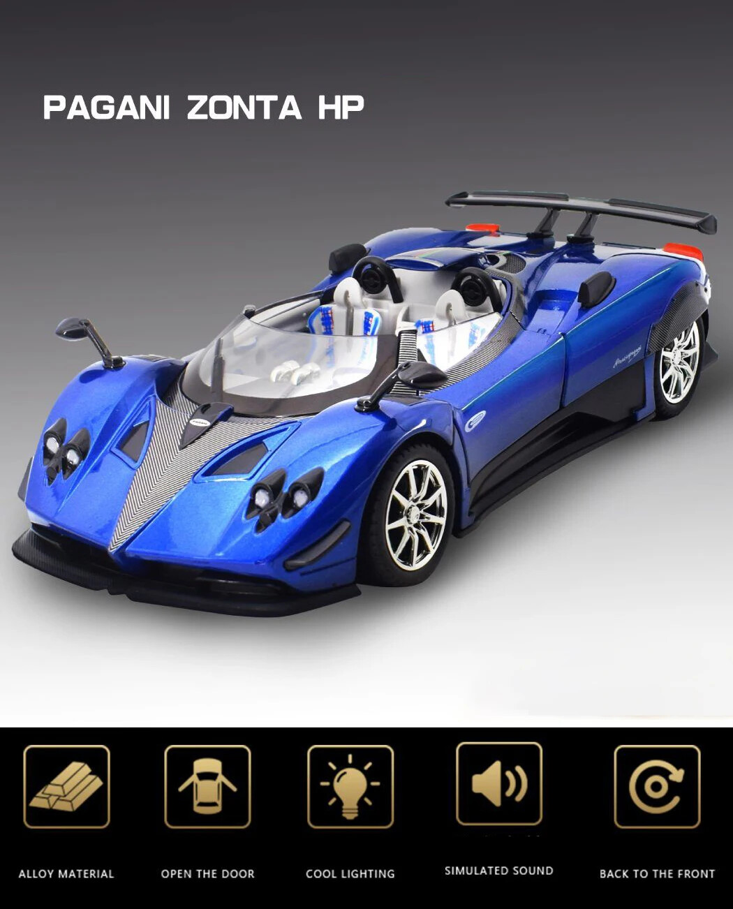 1:24 Pagani Zonda HP Barchetta Alloy Car Model Diecast Toy Vehicle Sound Light