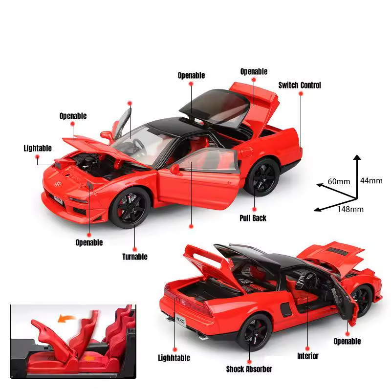 1:32 Honda Acura NSX NA1 Diecast Toy Car Pull Back Sound Light Model Gift
