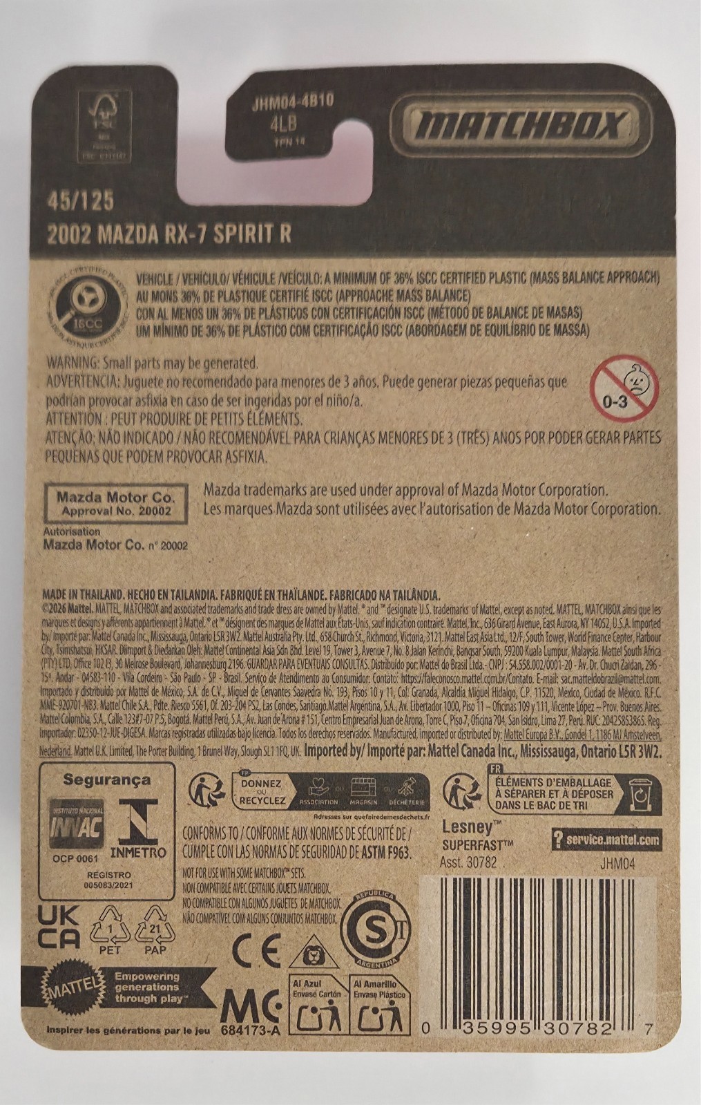 2002 Mazda RX-7 Spirit R 45/125 Matchbox 2026 JHM04 MBX Roadtrip gray