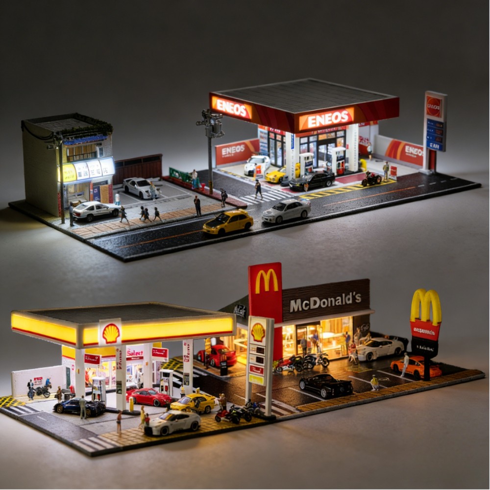 1/64 Diorama Garage Model With LED Parking Lot Display Case For Hot Wheels US
