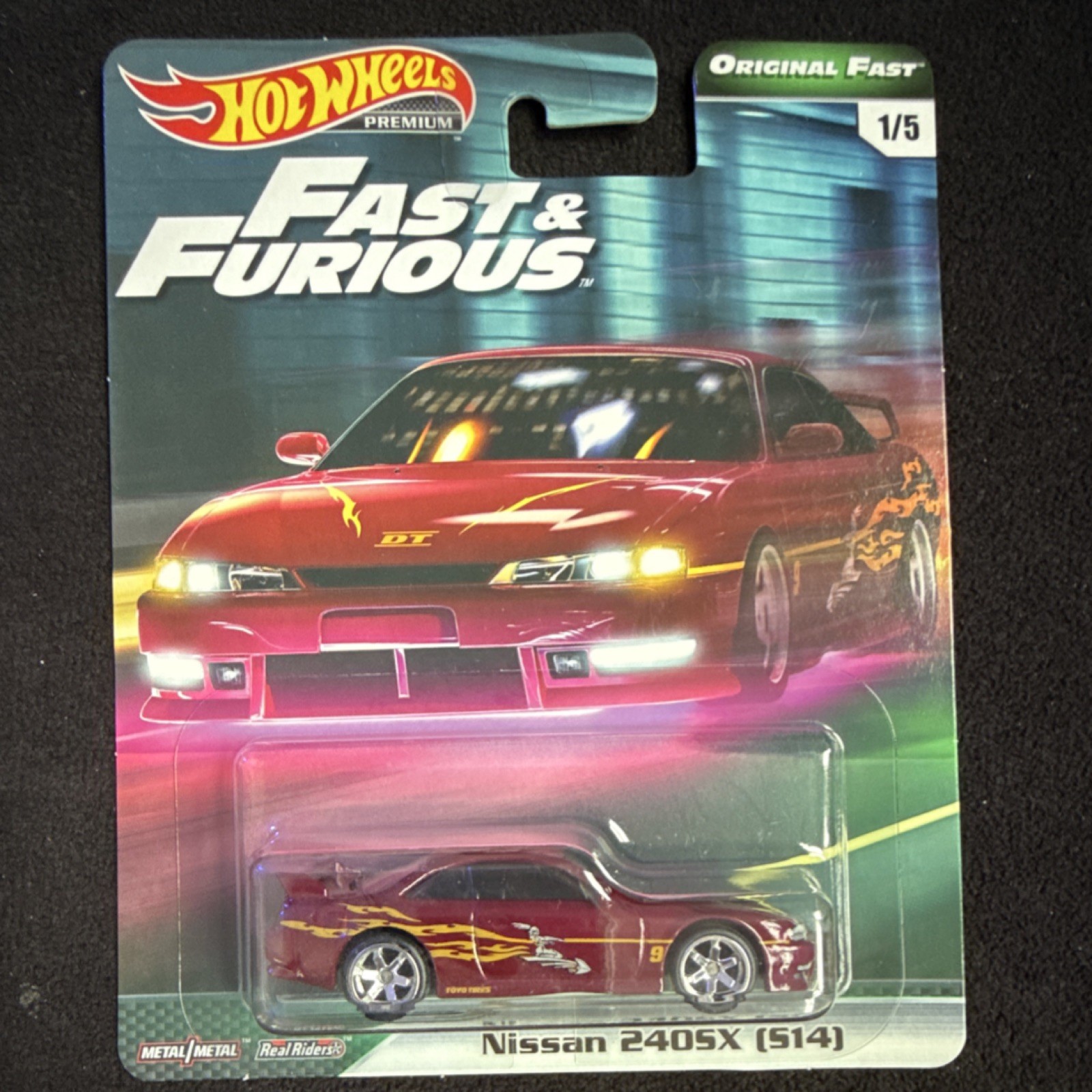 Hot Wheels Premium Real Riders Nissan 240SX S14 Fast & Furious Red Yellow 1:64