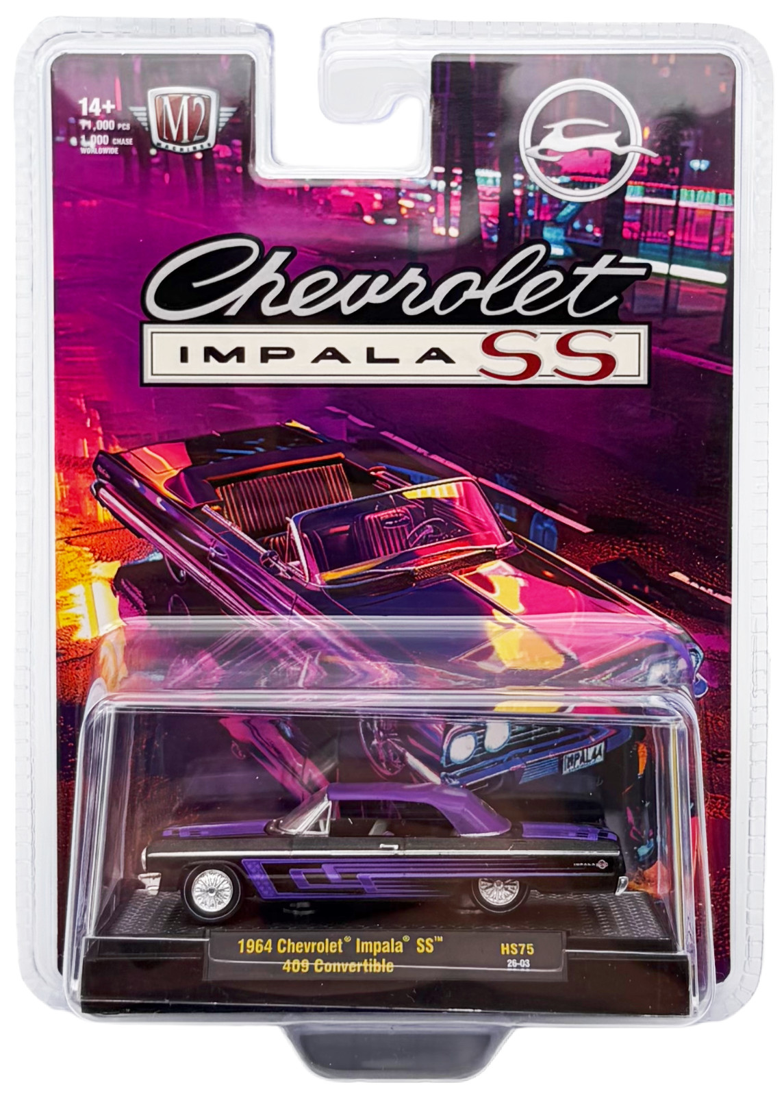 M2 Machines 1:64 1964 Chevrolet Impala SS 409 Convertible – Black/Purple