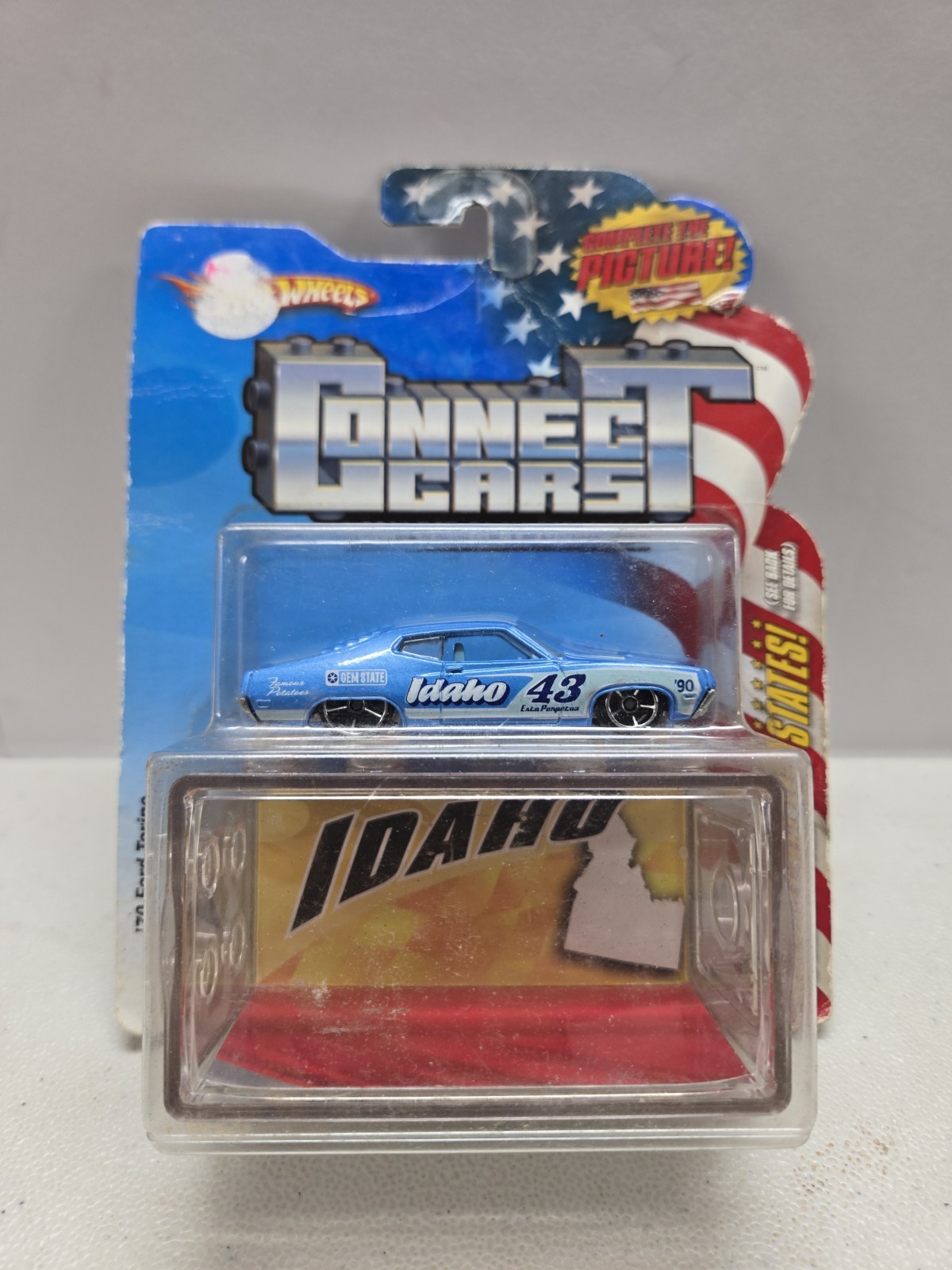 2008 Hot Wheels Connect ‘70 Ford Torino Idaho Blue 1:64 #43 L1 Damaged Card.