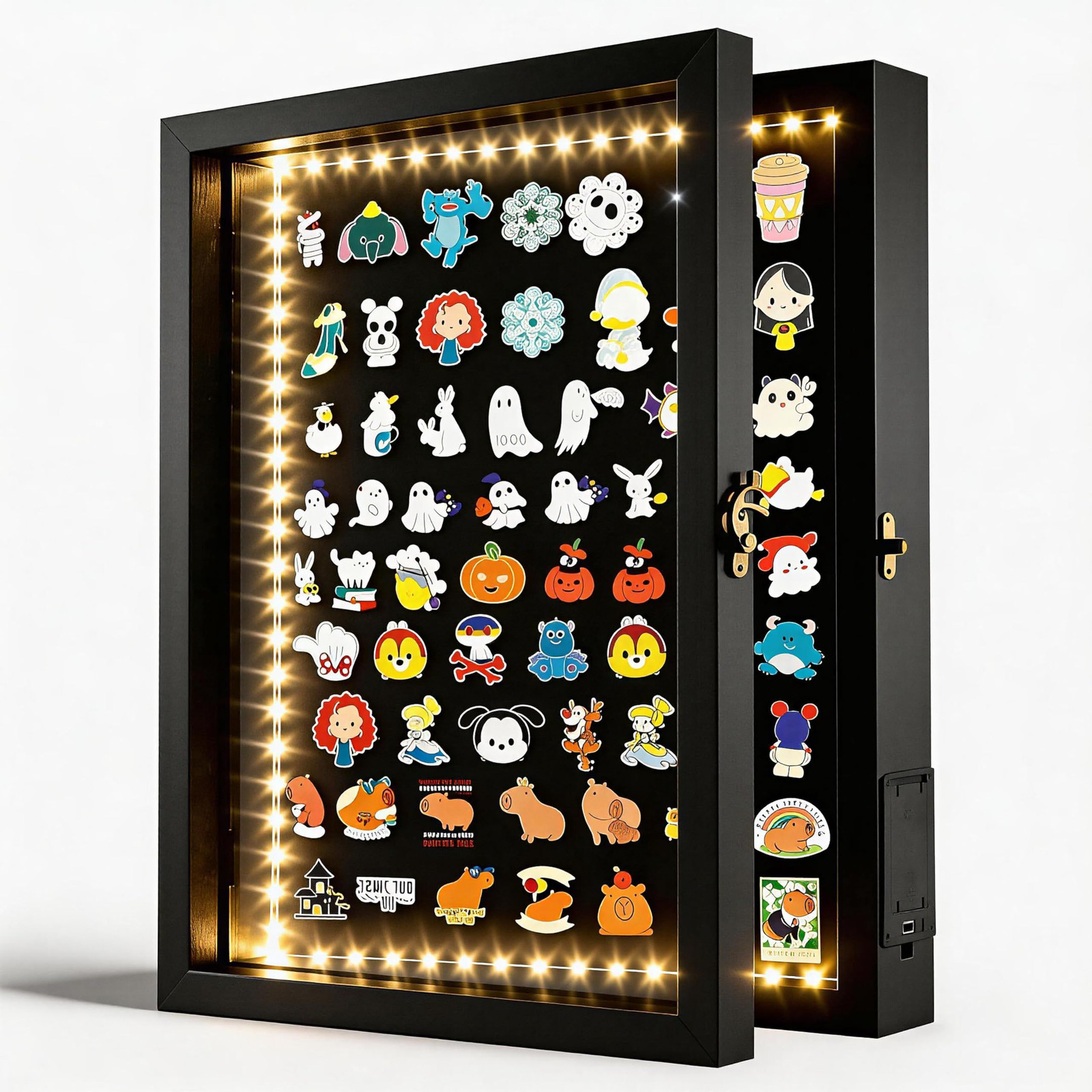 Light Up Pin Display Case – 12×16 Black Shadow Box Frame with Opening