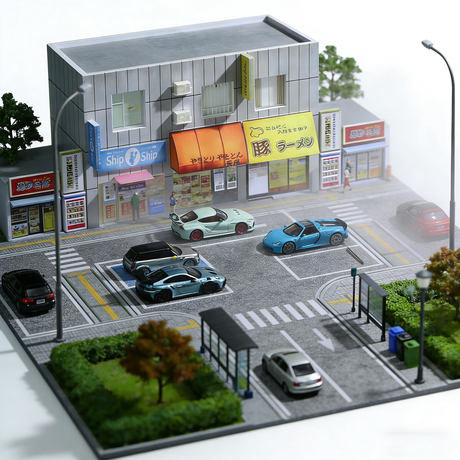 Diorama 1/64 Diecast Car Garage Model LED Street Factory Building Display Toy US