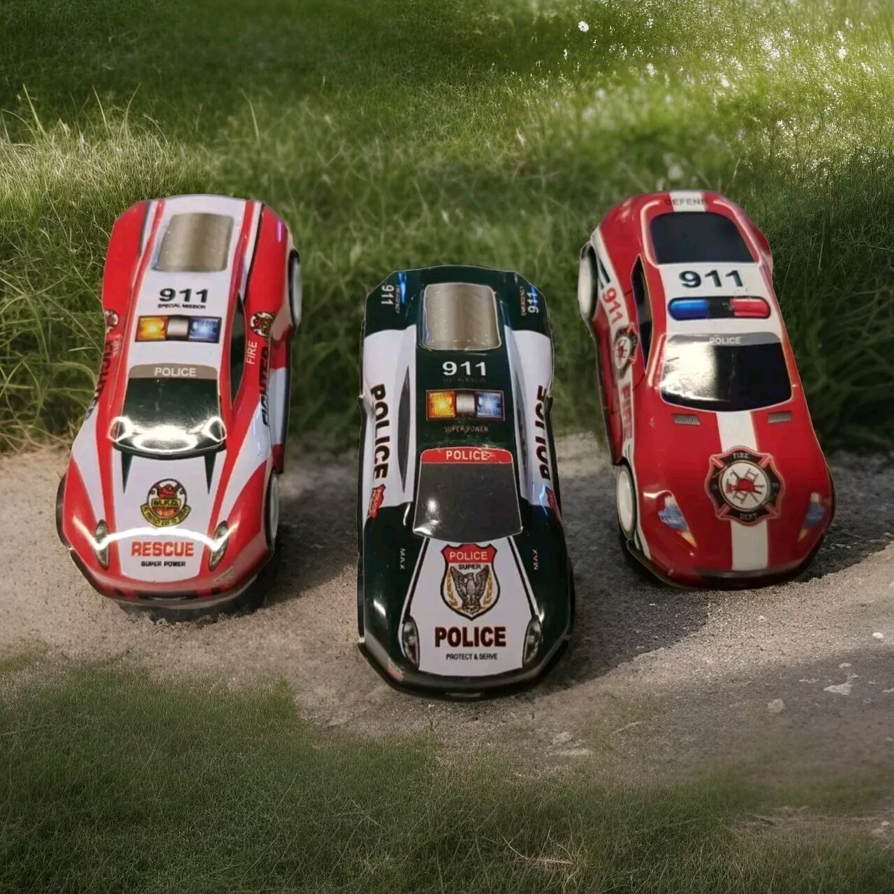 LOT OF 3 Cars Wind Back & Watch Fly Car Toons Car💎 – Rescue – Police – Fire